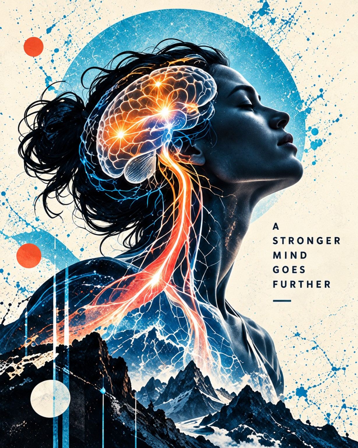 A runner’s profile combines a glowing conceptual brain with mountain contours.